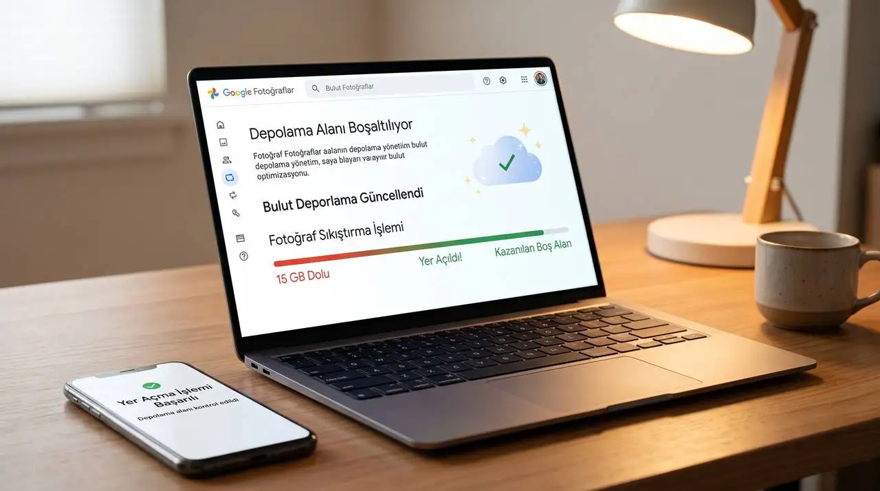 Google Fotoğraflar depolama alanını kurtar seçeneği ile fotoğraf silmeden yer açma