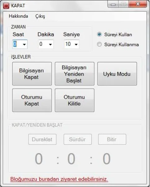 Bilgisayarı Otomatik Kapatma Programı Ekran Görüntüsü 1