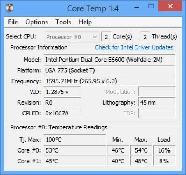Core Temp Ekran Görüntüsü 2
