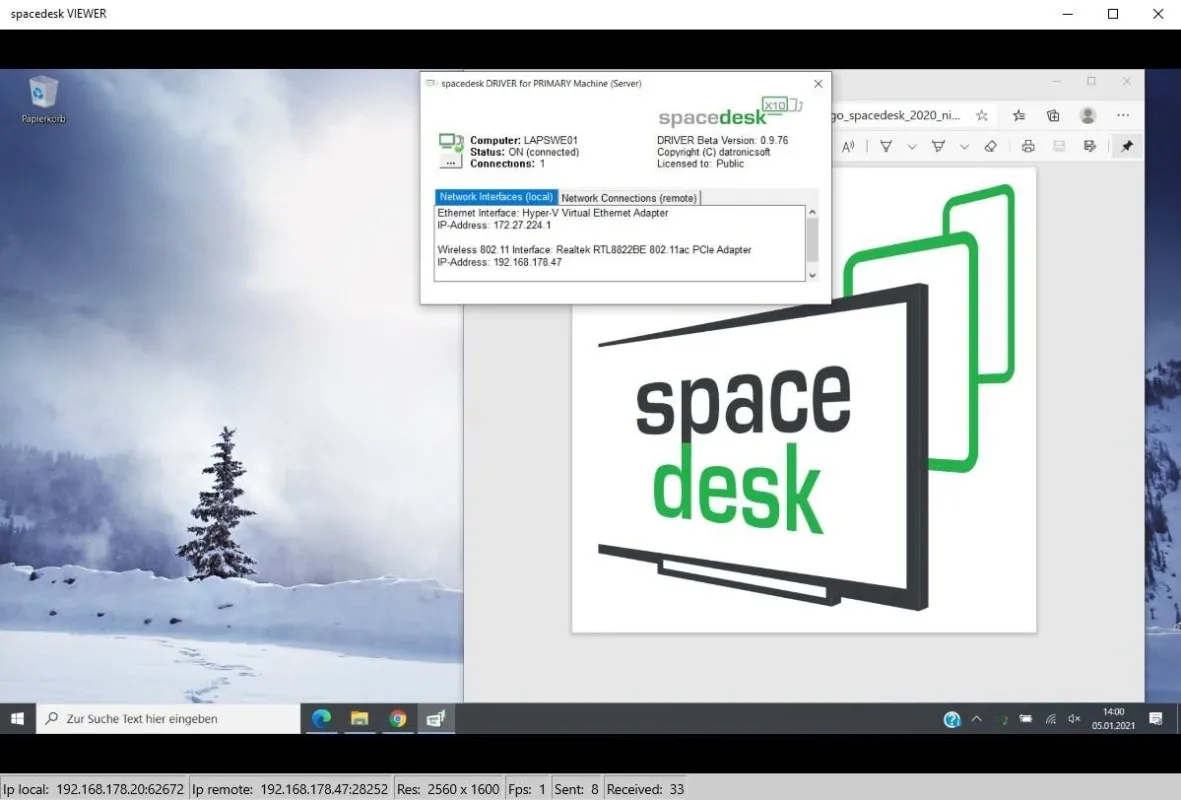 Spacedesk Ekran Görüntüsü - 1