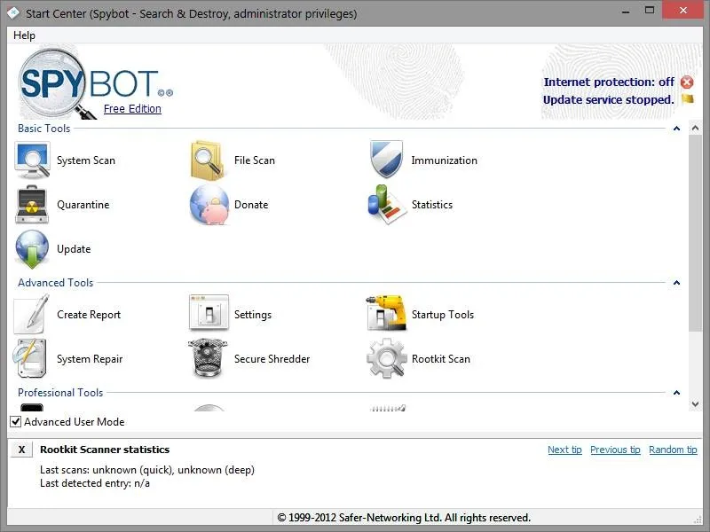 Spybot - Search & Destroy Ekran Görüntüsü 1
